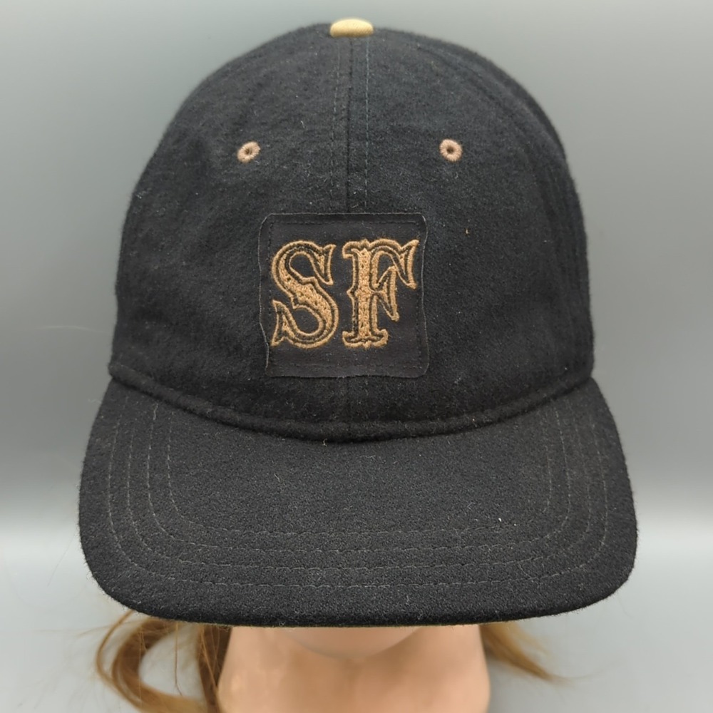 Goorin Bro Hat Black Cap San Francisco Patch SF Wool Blend Leather Strapback OS